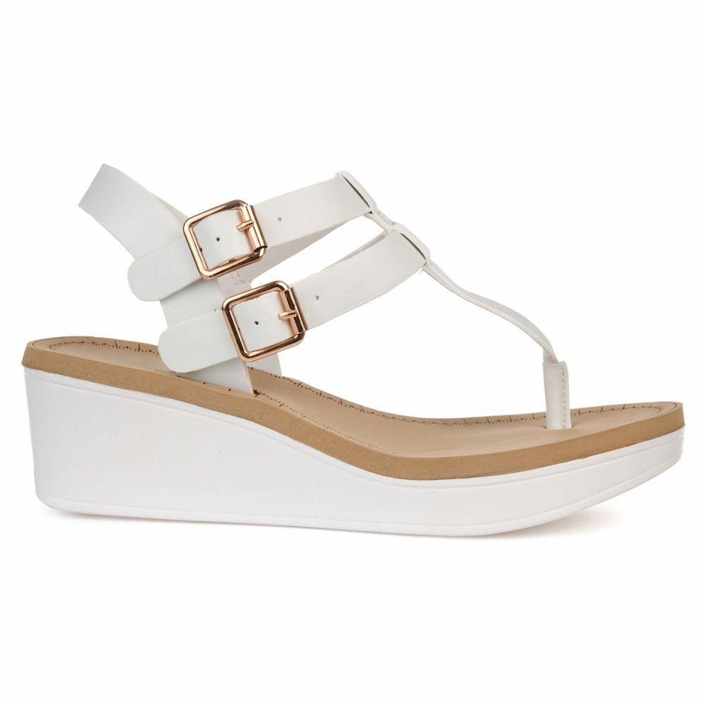 Brinley Co. Womens T-Strap Wedge Sandal White, 9 Regular US